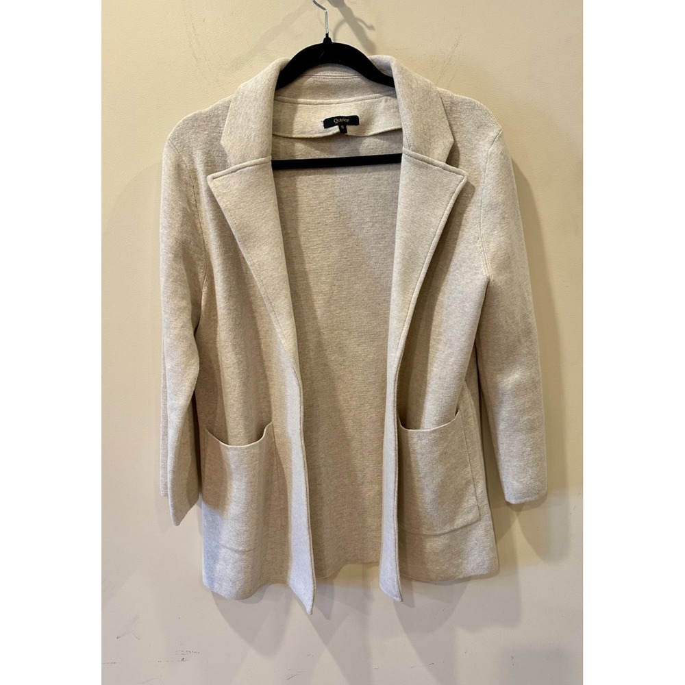 Quince Women's Organic Cotton Knit Blazer Sz S Cardigan Beige Open Front $89